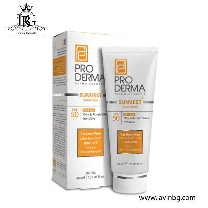 کرم ضد آفتاب فاقد چربی بی رنگ پرودرما مدل Sunvest با SPF50 حجم 40 میل – proderma