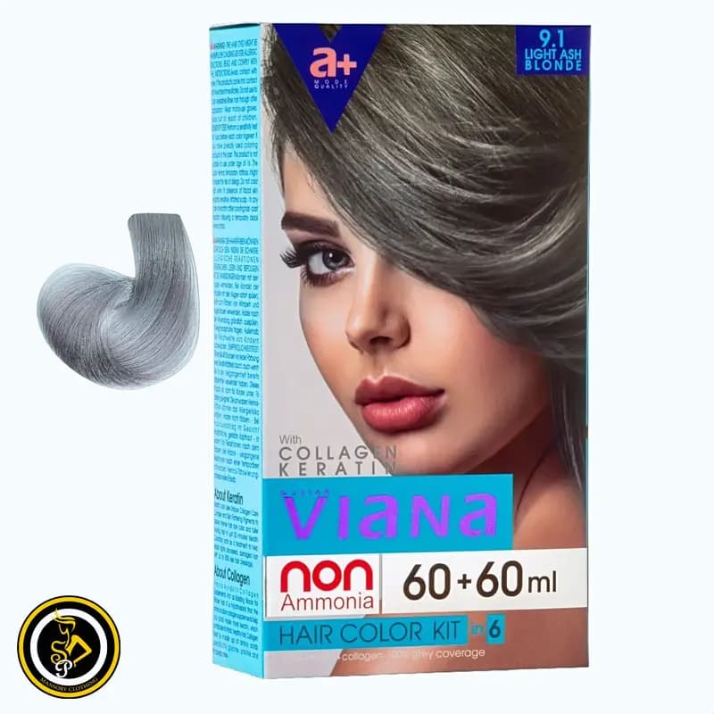 کیت رنگ مو ویانا کد رنگ 9.1 بلوند خاکستری روشن حجم 120 میلی لیتر