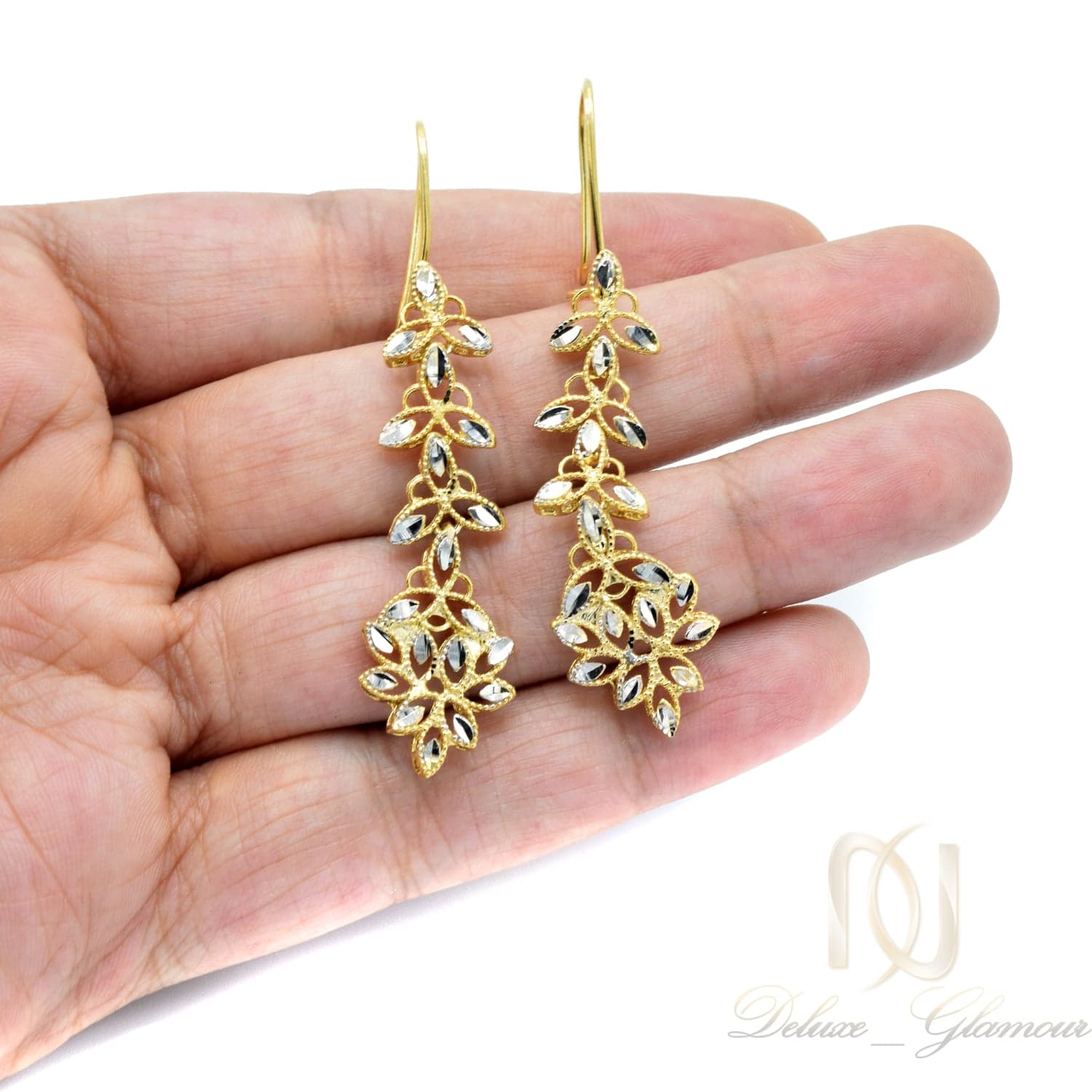 گوشواره نقره آویزی طلایی er-n225 — تصویر ۲