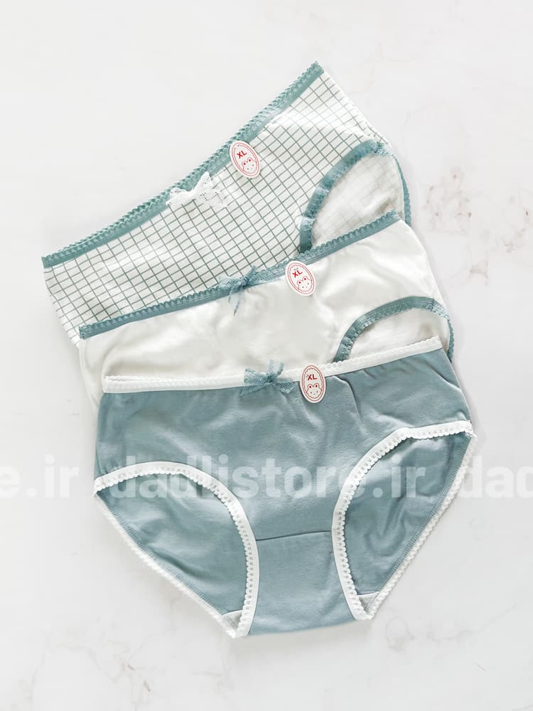 شورت اسلیپ نخ پنبه عروسکی سفید آبی طرحدار شطرنجی — تصویر ۳