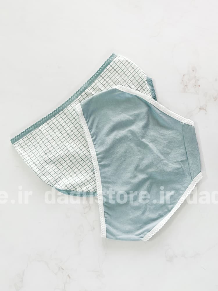 شورت اسلیپ نخ پنبه عروسکی سفید آبی طرحدار شطرنجی — تصویر ۵