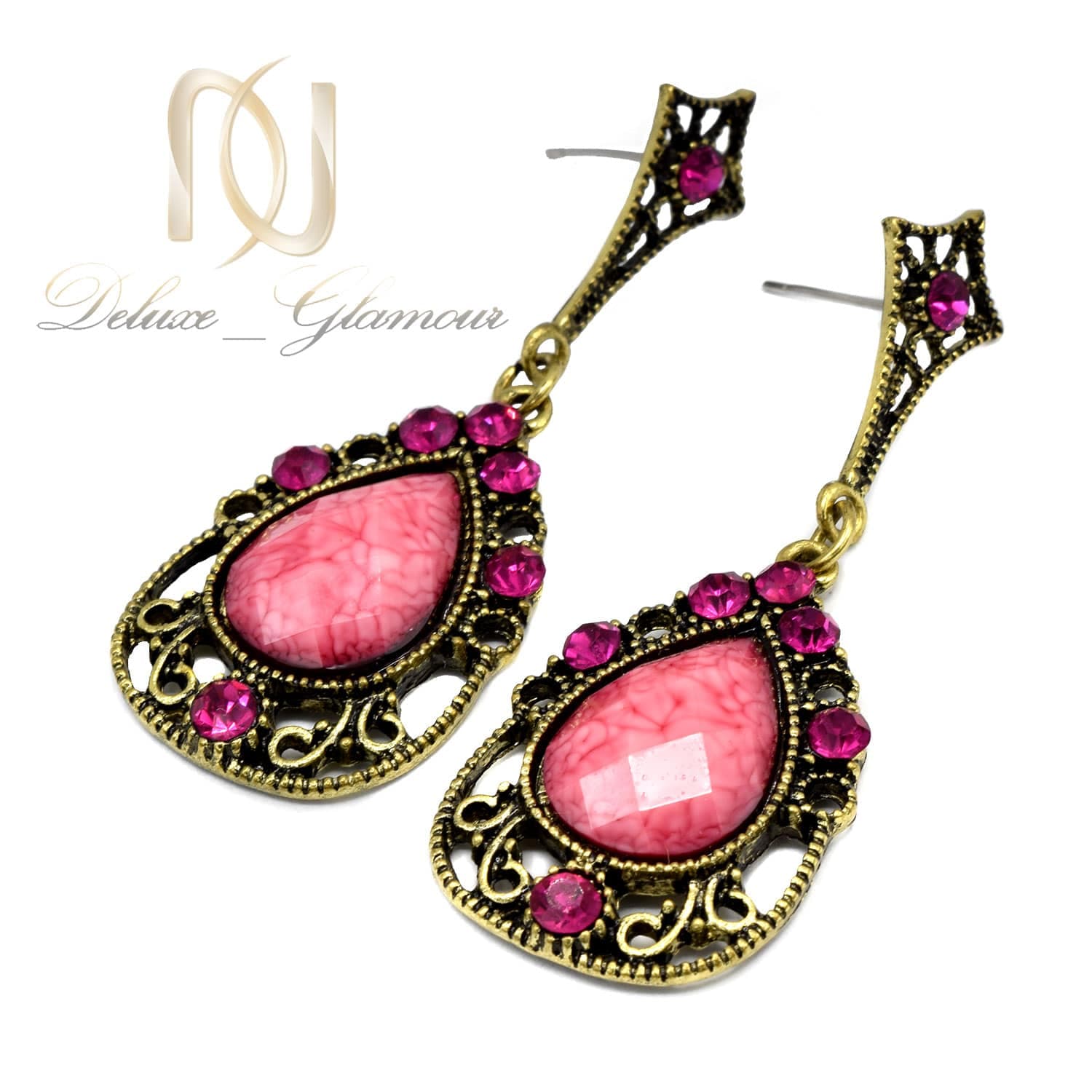 گوشواره اویزی کلاسیک نگین صورتی ER-N219