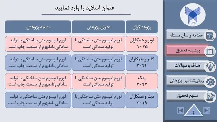 نمونه پاورپوینت پروپوزال دکتری دانشگاه آزاد — تصویر ۴