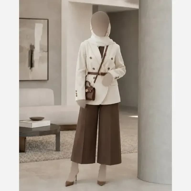 کت و شلوار زنانه کرپ مازراتی رنگ قهوه ای مدل مارال — تصویر ۳