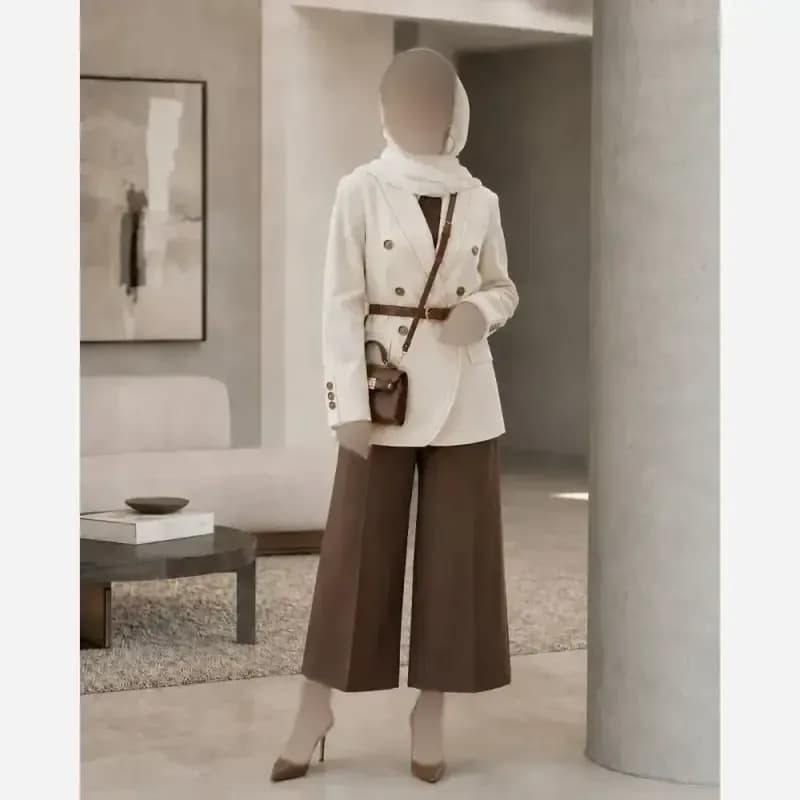 کت و شلوار زنانه کرپ مازراتی رنگ قهوه ای مدل مارال