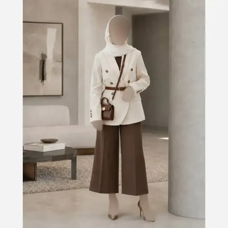 کت و شلوار زنانه کرپ مازراتی رنگ قهوه ای مدل مارال — تصویر ۲