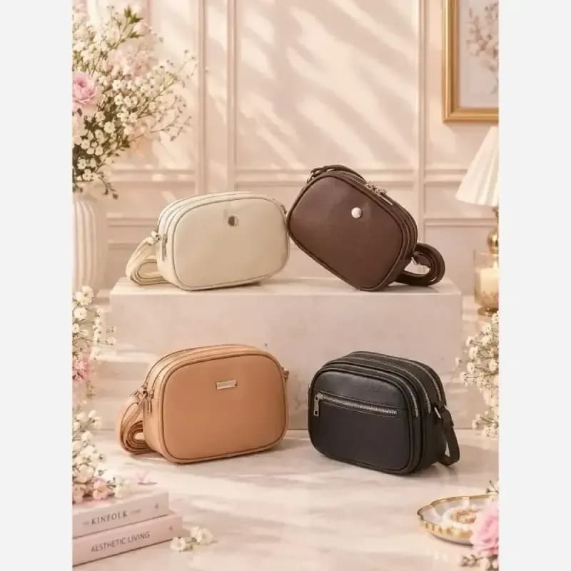 کیف سالی سه خونه دستی و دوشی زنانه سایز 22 در 15 رنگ بندی متنوع — تصویر ۳