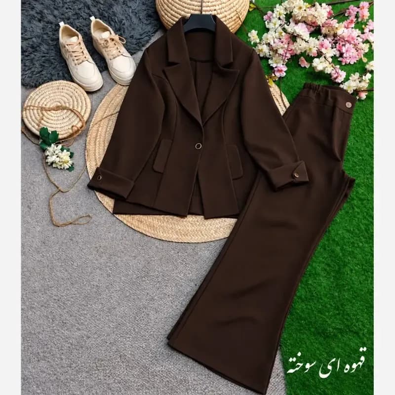 ست اداری سیلانا جنس هرمس برند اصل رنگ مشکی قهوه ای نسکافه ای کاراملی سایز 38 تا 46 فری — تصویر ۲