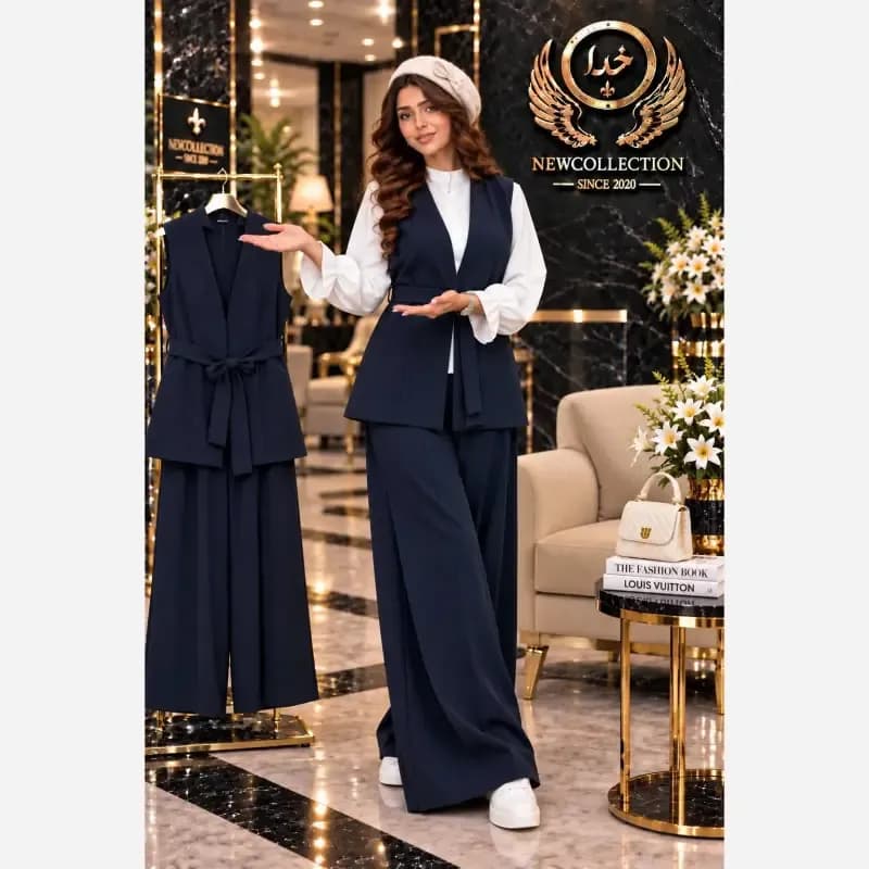 ست چهارتیکه زنانه مدل ملنا جنس بزیاق ریزشی اعلا رنگ مشکی سرمه ای قهوه ای سوخته سایز فری — تصویر ۴