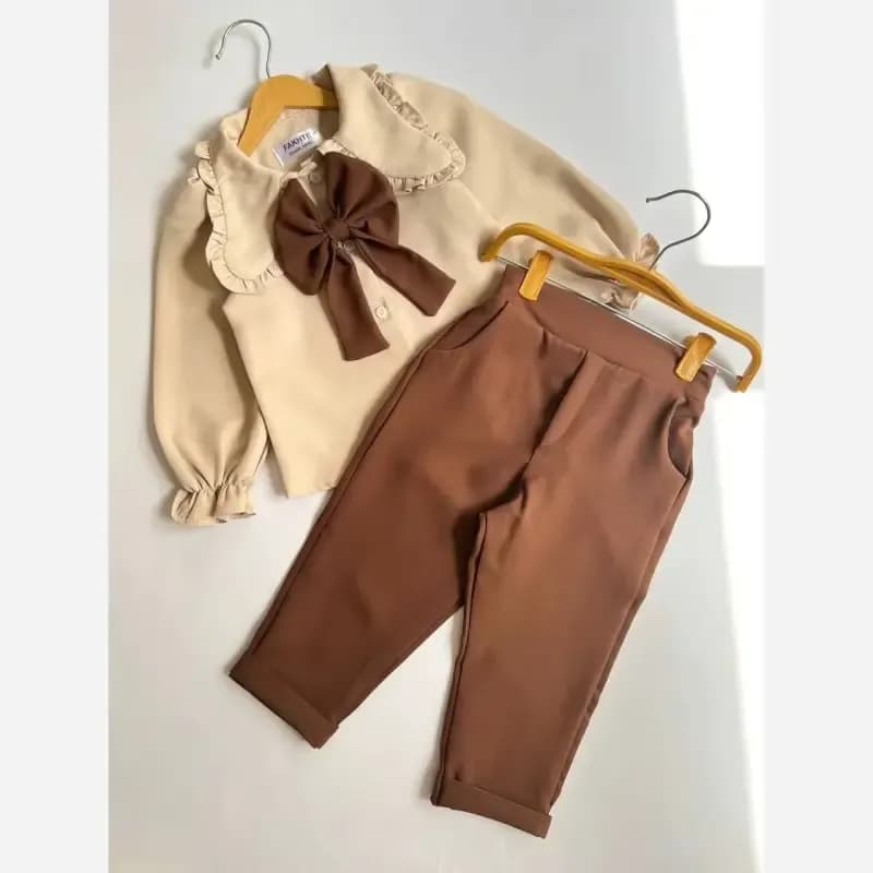 ست شومیز و شلوار دخترانه پاپیون دار مازراتی سایز 45 تا 60 — تصویر ۵
