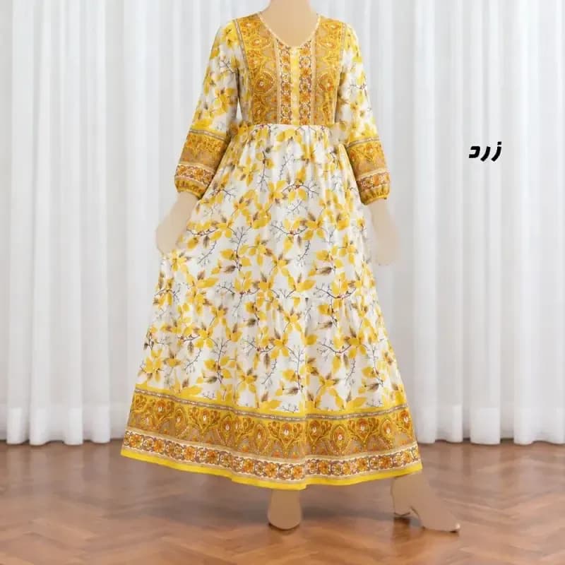 پیراهن ساحلی زنانه نخی بلند مدل شیردهی فری سایز مناسب تا 48 کمربنددار — تصویر ۶