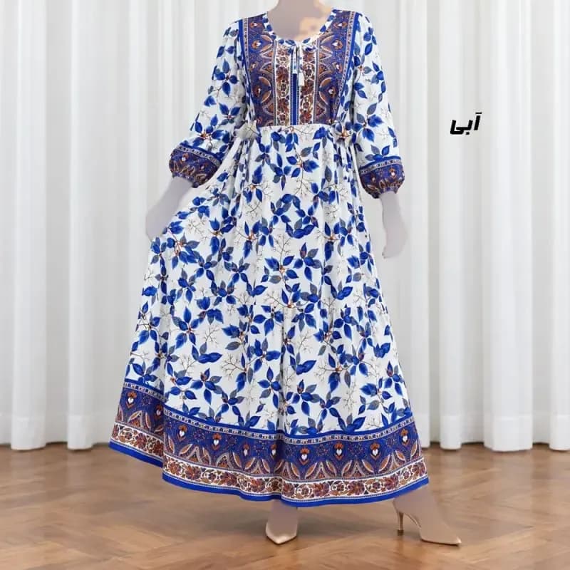 پیراهن ساحلی زنانه حاشیه دار برگ فری سایز نخی کمربنددار — تصویر ۳
