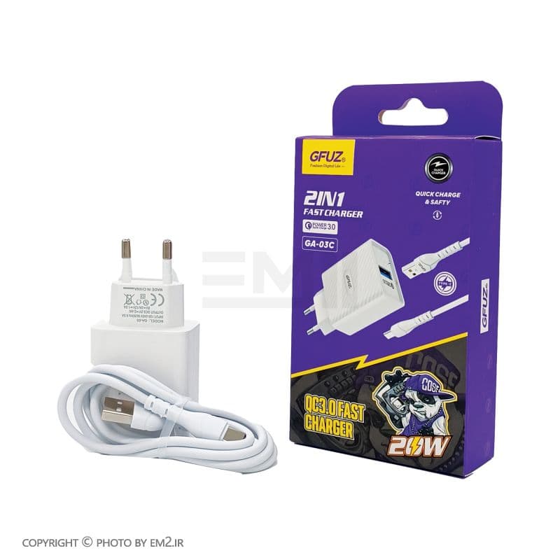 شارژر Type-C فست Gfuz 20W مدل Ga-03C — تصویر ۲