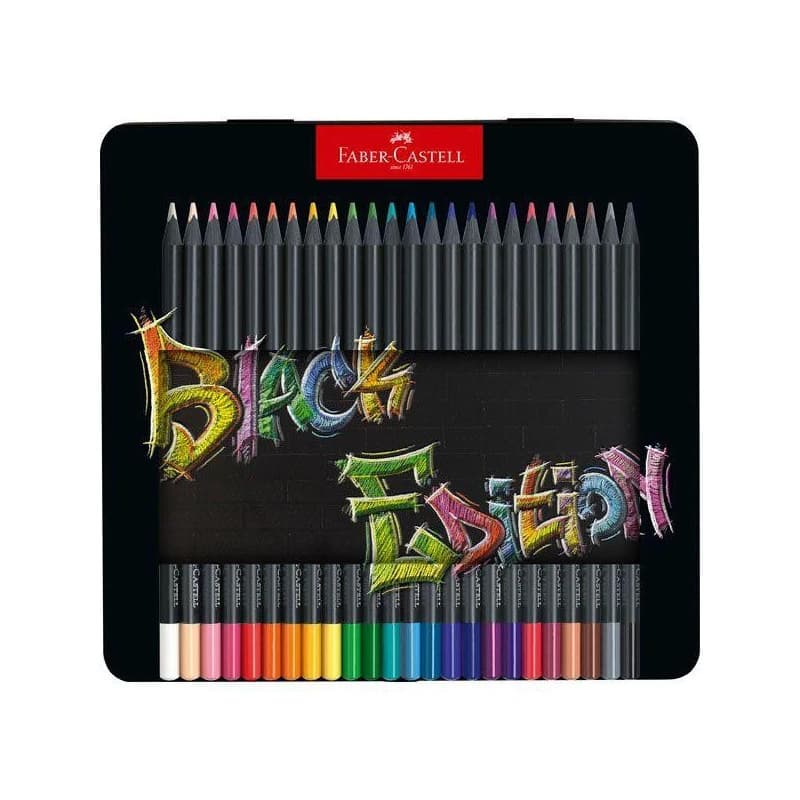 مداد رنگی 24 رنگ بدنه مشکی مثلثی بلک ادیشن فلزی فابرکاستل FABER-CASTELL
