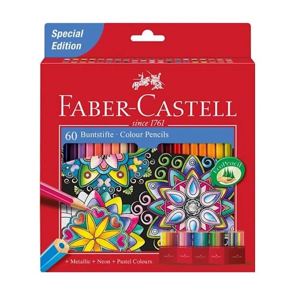 مداد رنگی 60 رنگ جعبه مقوایی فابرکاستل FABER-CASTELL کد 111260