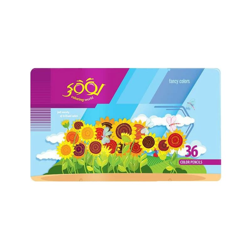 مداد رنگی ۳۶ رنگ جعبه فلزی لووکی LooKy کد 3036 — تصویر ۴
