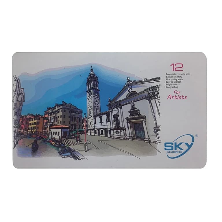 مداد رنگی 12 رنگ جعبه فلزی حرفه ای آرتیست Artists اسکای SKY کد 12-101-1 — تصویر ۴