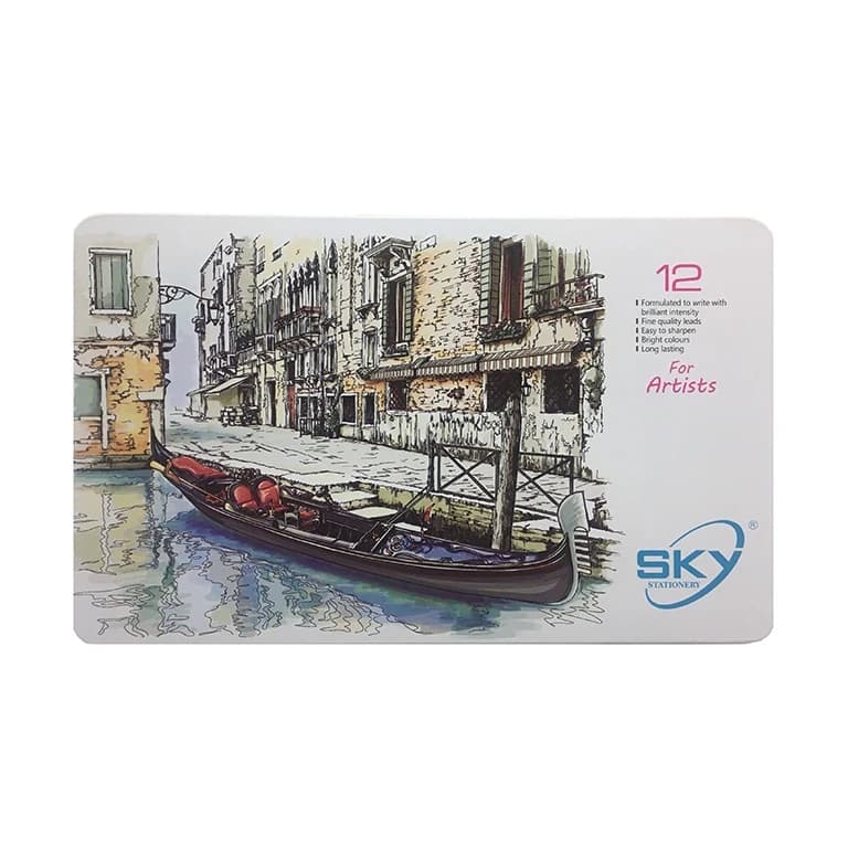 مداد رنگی 12 رنگ جعبه فلزی حرفه ای آرتیست Artists اسکای SKY کد 12-101-1 — تصویر ۵
