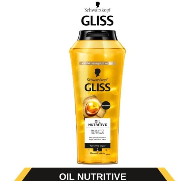 شامپو گلیس طلایی ترک مدل gliss oil nutritive ترمیم کننده حجم 500 میل