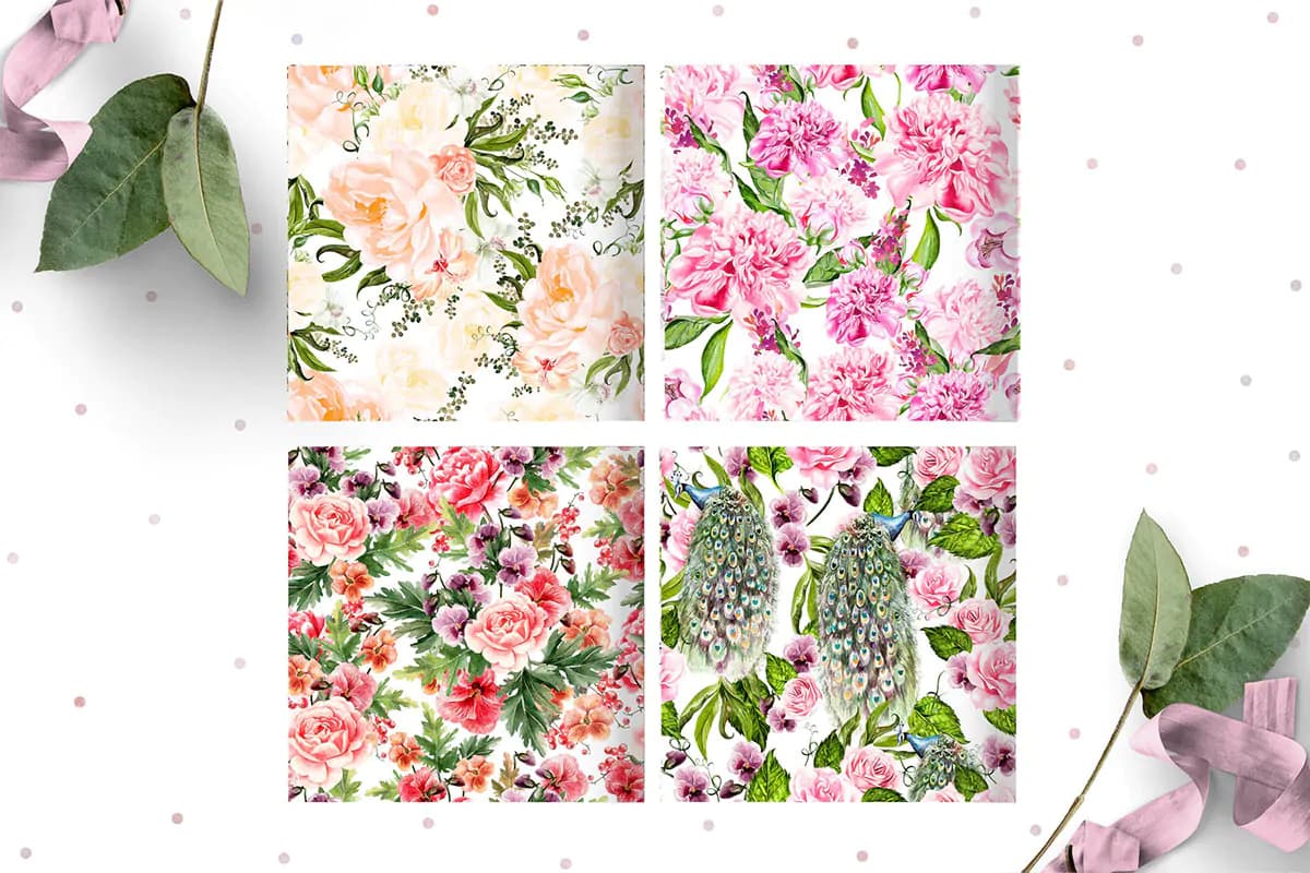 10 پترن و بک گراند گل و بوته یکپارچه — تصویر ۳