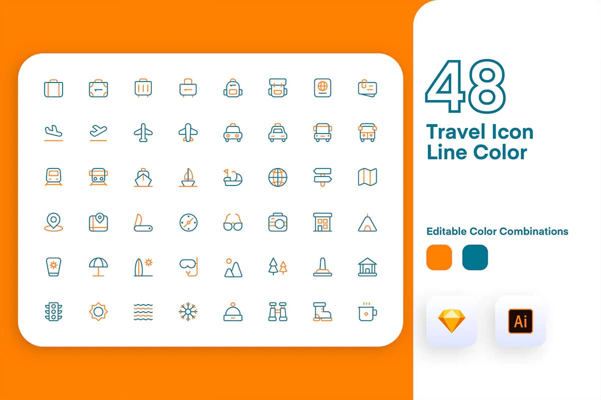 48 آیکون مسافرت و گردشگری