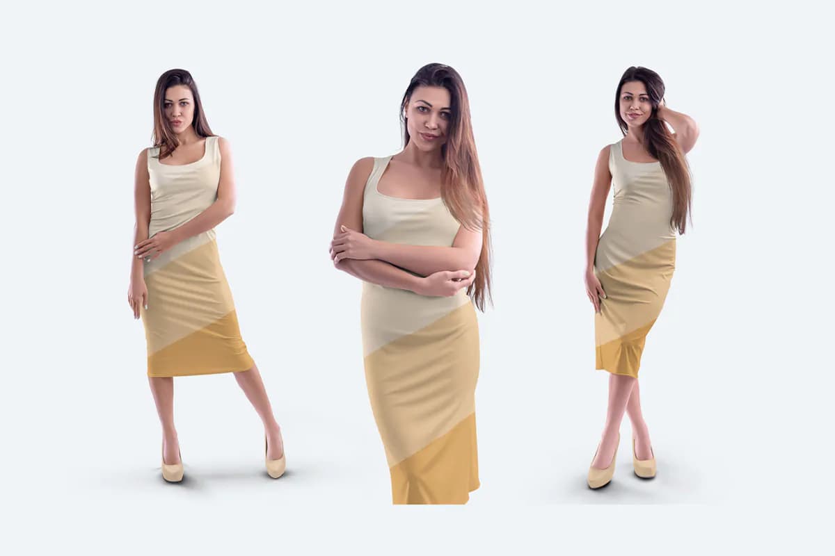 موکاپ پیراهن آستین حلقه ای زنانه — تصویر ۳