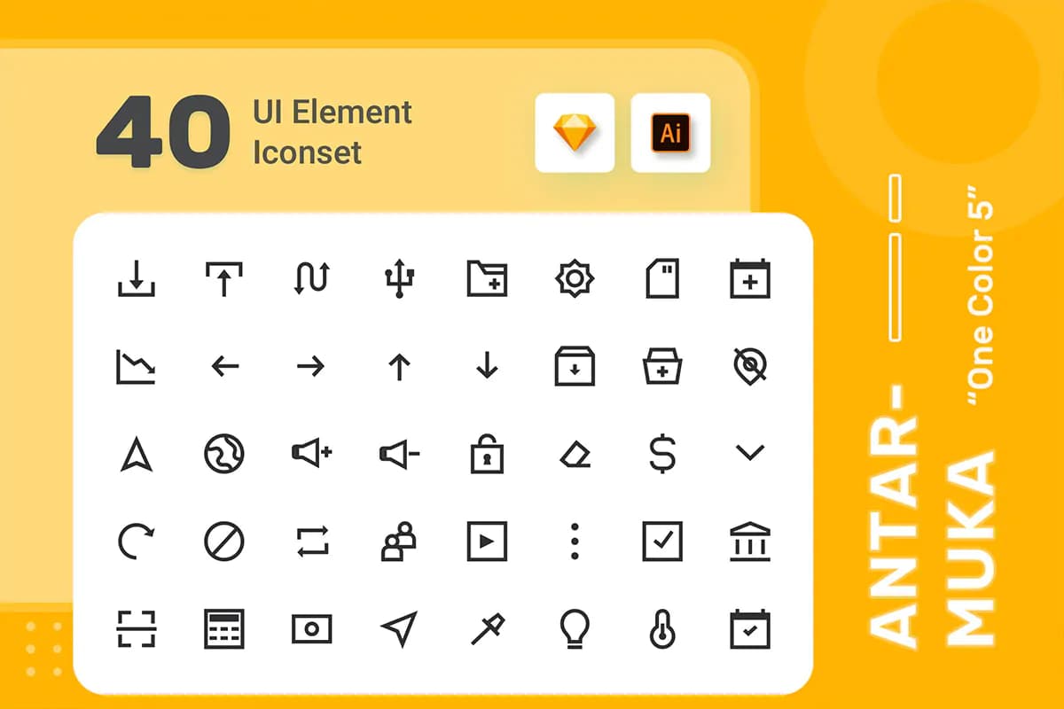 40 آیکون خطی رابط کاربری UI