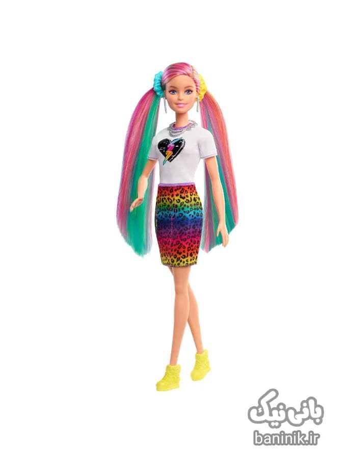 عروسک باربی مو رنگین کمانی پلنگی Barbie — تصویر ۴