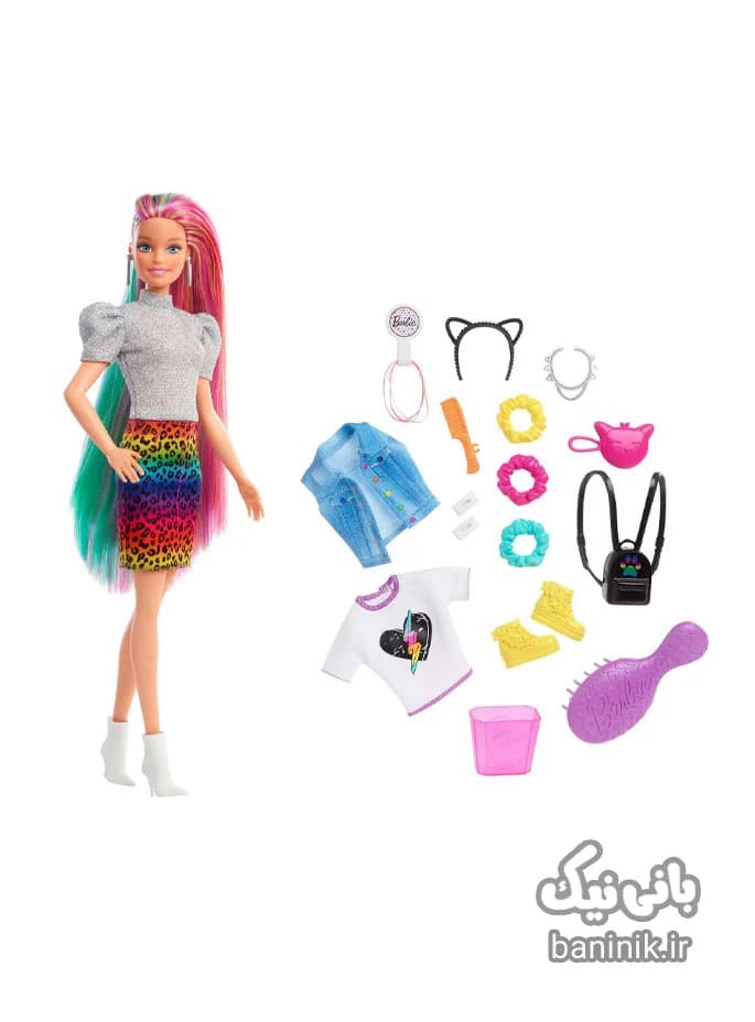 عروسک باربی مو رنگین کمانی پلنگی Barbie — تصویر ۵