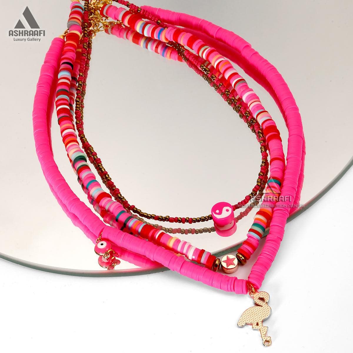 گردنبند فیمو صورتی Bead Necklace Pink2 — تصویر ۲