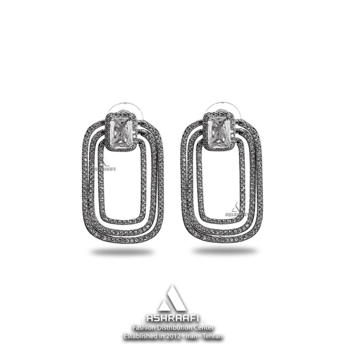 گوشواره مستطیلی نگین دار Diamond Earrings S01
