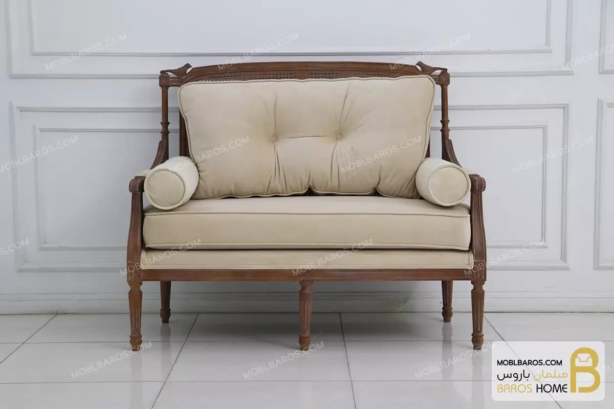 کاناپه و مبل نئوکلاسیک دو نفره پشت حصیر و گنجشکی کاجی