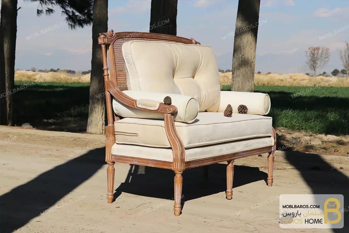 کاناپه و مبل نئوکلاسیک دو نفره پشت حصیر و گنجشکی کاجی — تصویر ۶