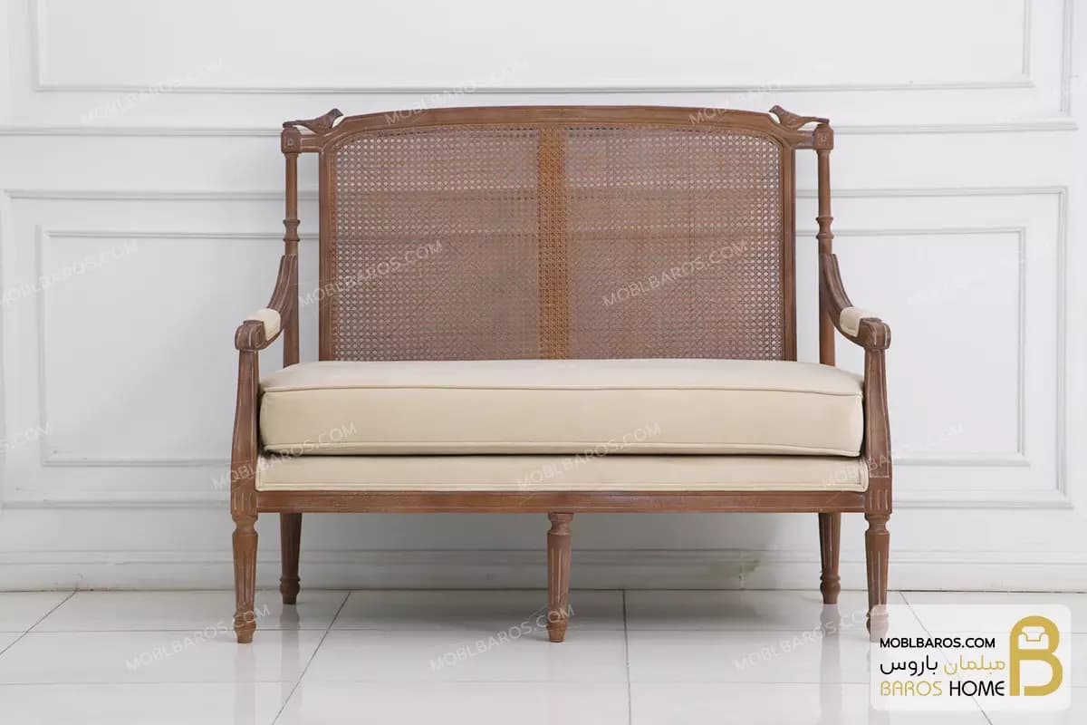 کاناپه و مبل نئوکلاسیک دو نفره پشت حصیر و گنجشکی کاجی — تصویر ۲