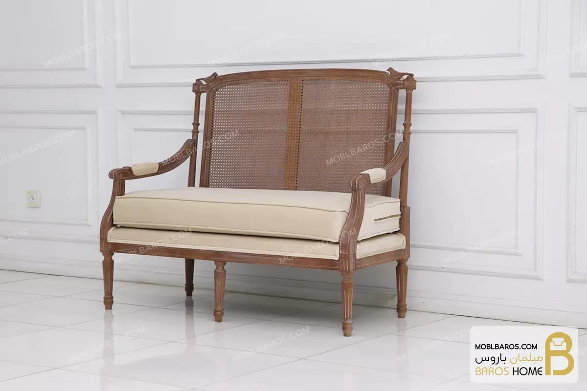 کاناپه و مبل نئوکلاسیک دو نفره پشت حصیر و گنجشکی کاجی — تصویر ۳
