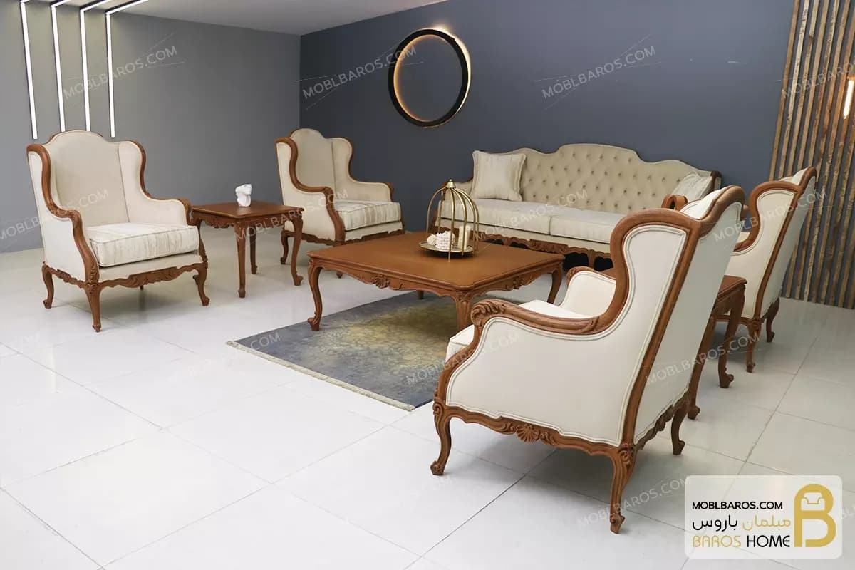 ست مبلمان ۷ نفره کلاسیک منبت چوبی رومینا کد ۳