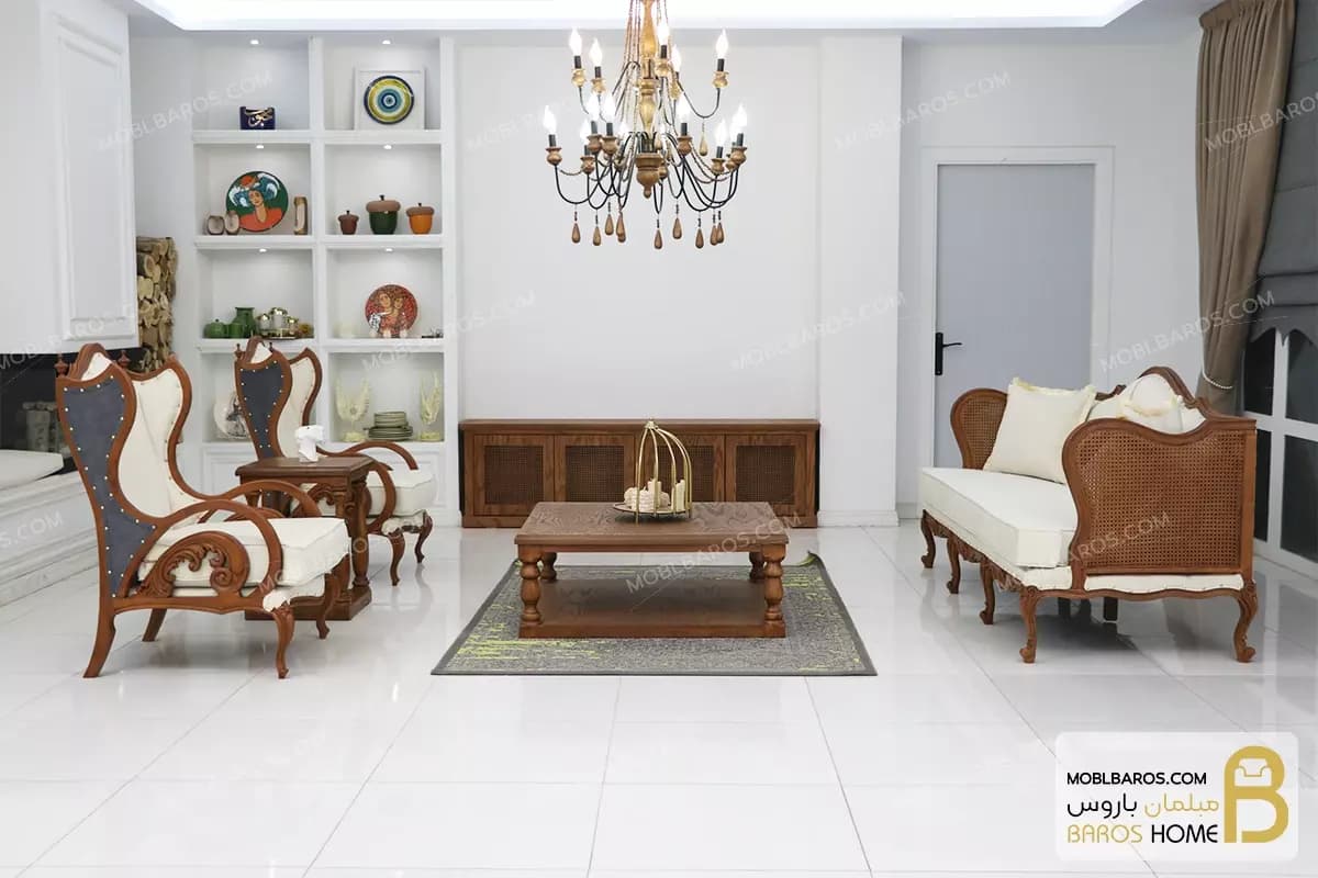 نیم ست مبلمان ۵ نفره چوبی کلاسیک مدل کینگ