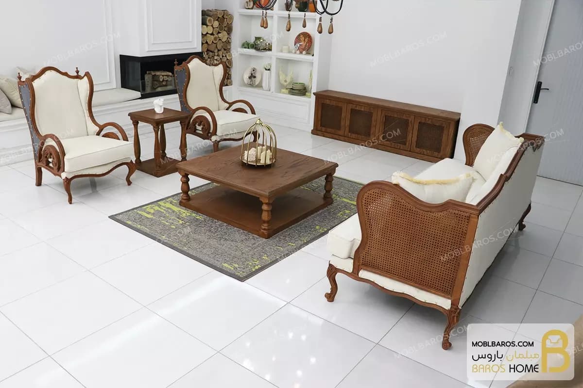 نیم ست مبلمان ۵ نفره چوبی کلاسیک مدل کینگ — تصویر ۲