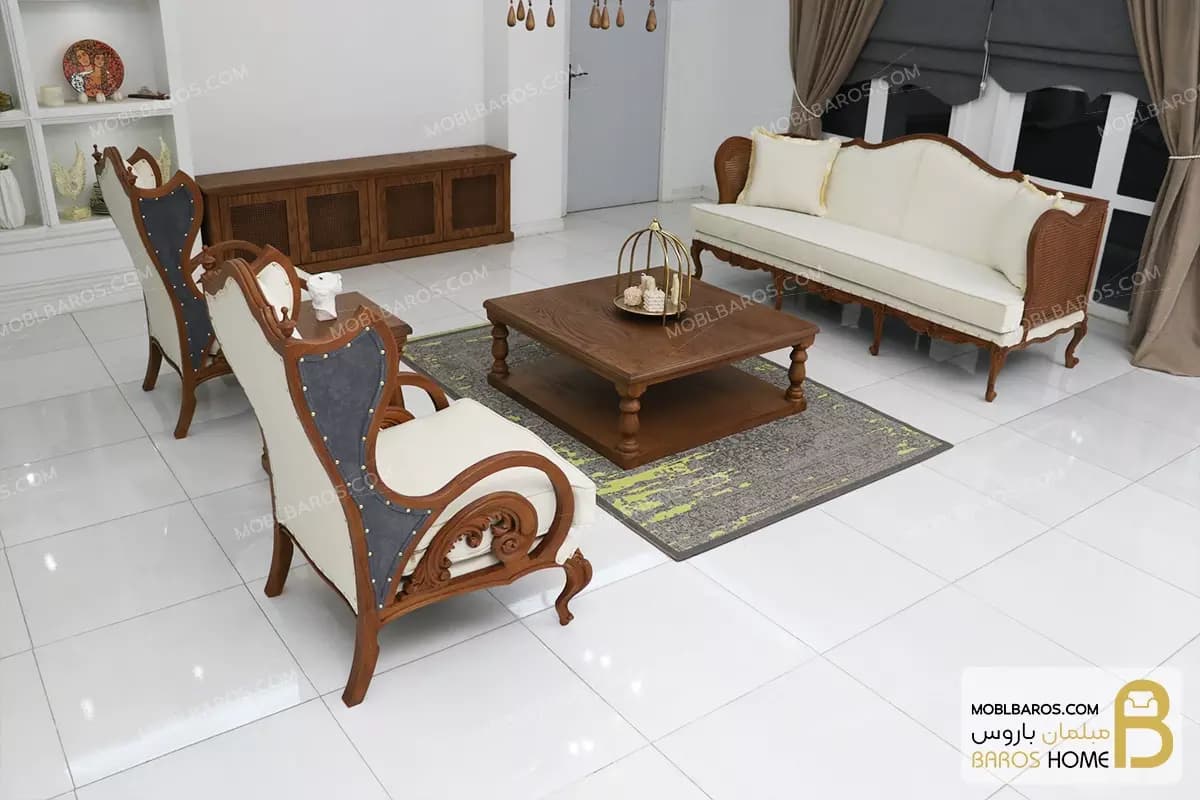 نیم ست مبلمان ۵ نفره چوبی کلاسیک مدل کینگ — تصویر ۵