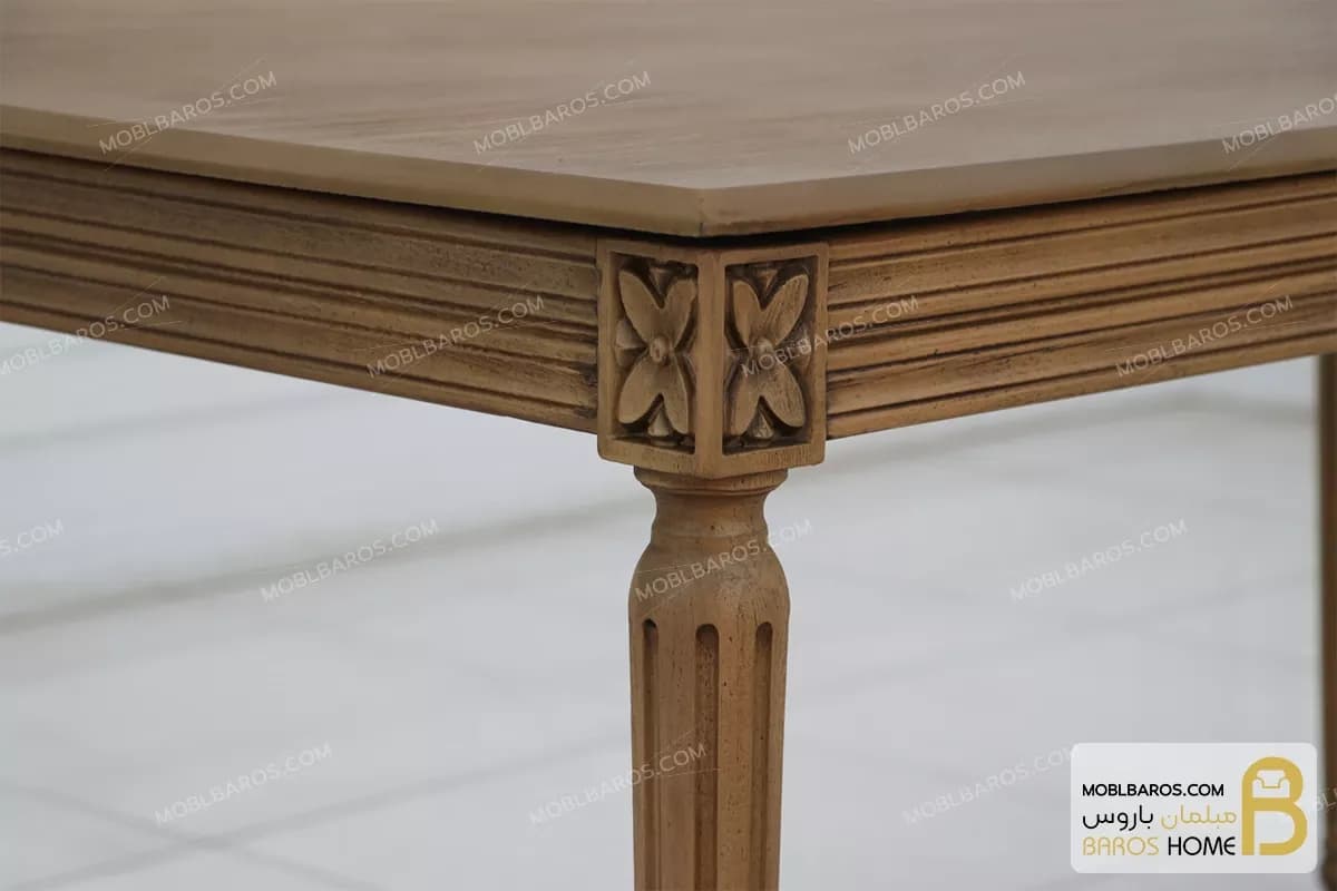 میز ناهارخوری کلاسیک و غذاخوری چوبی مدل لویی طرح گل — تصویر ۴