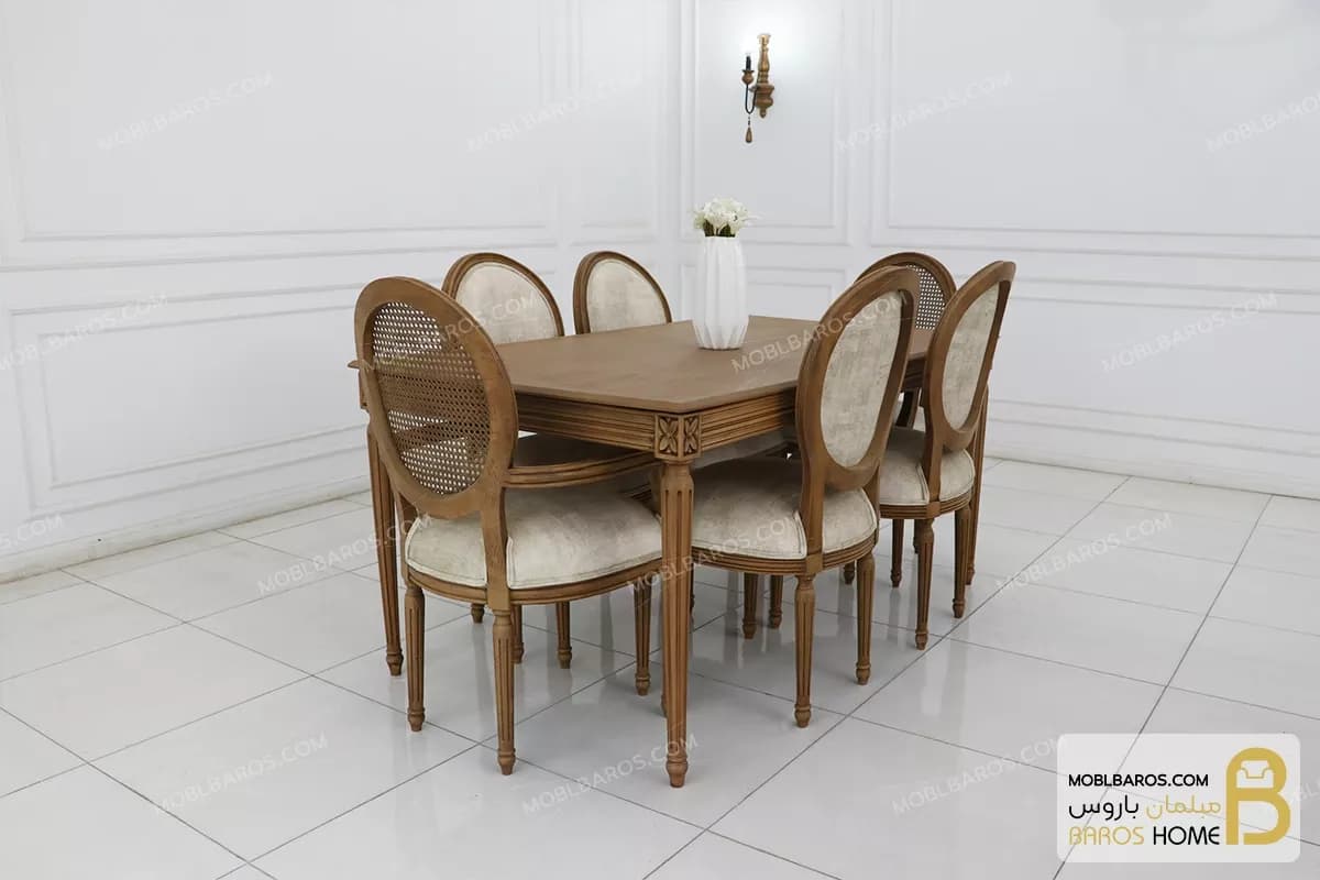میز ناهارخوری کلاسیک و غذاخوری چوبی مدل لویی طرح گل