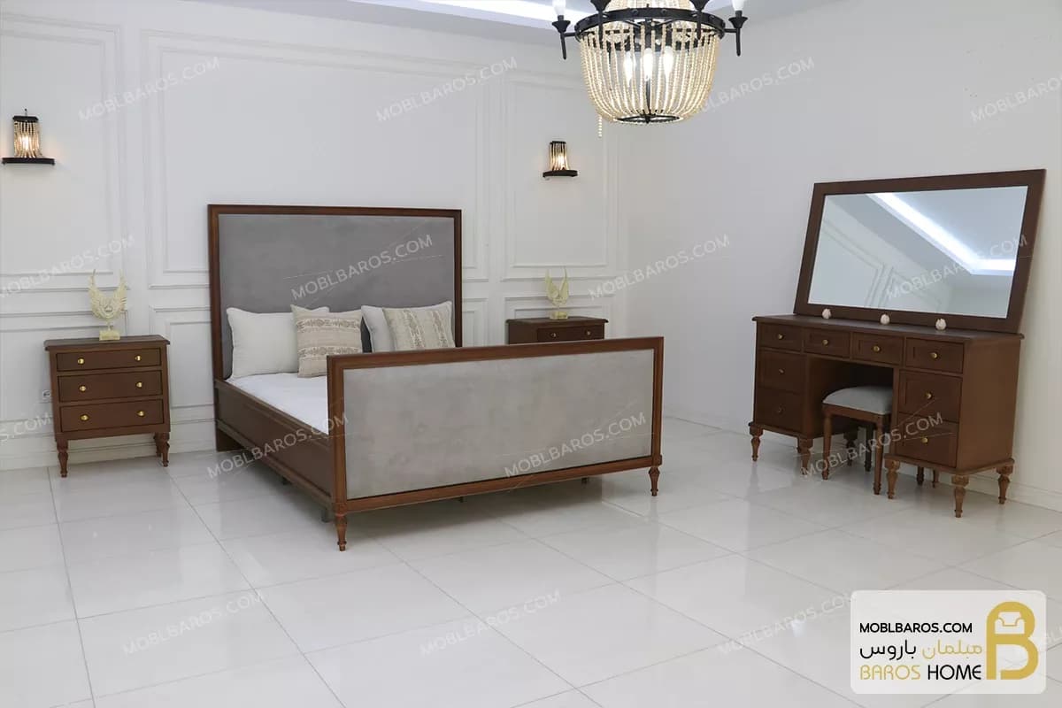 سرویس خواب دونفره چوبی کلاسیک مدل ماهور کد ۲ — تصویر ۸