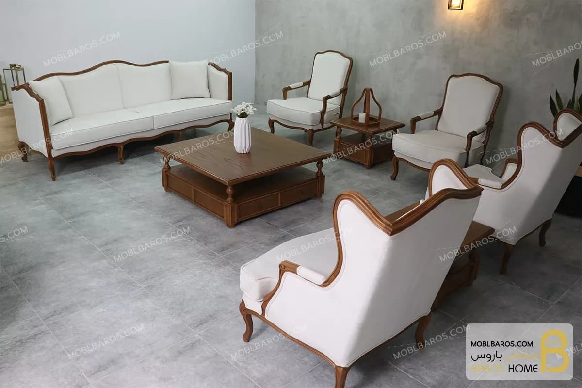 مبل نئوکلاسیک و مدرن گندم با مبل تک کویین
