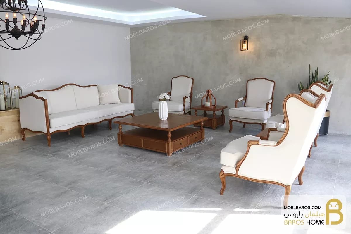 مبل نئوکلاسیک و مدرن گندم با مبل تک کویین — تصویر ۳