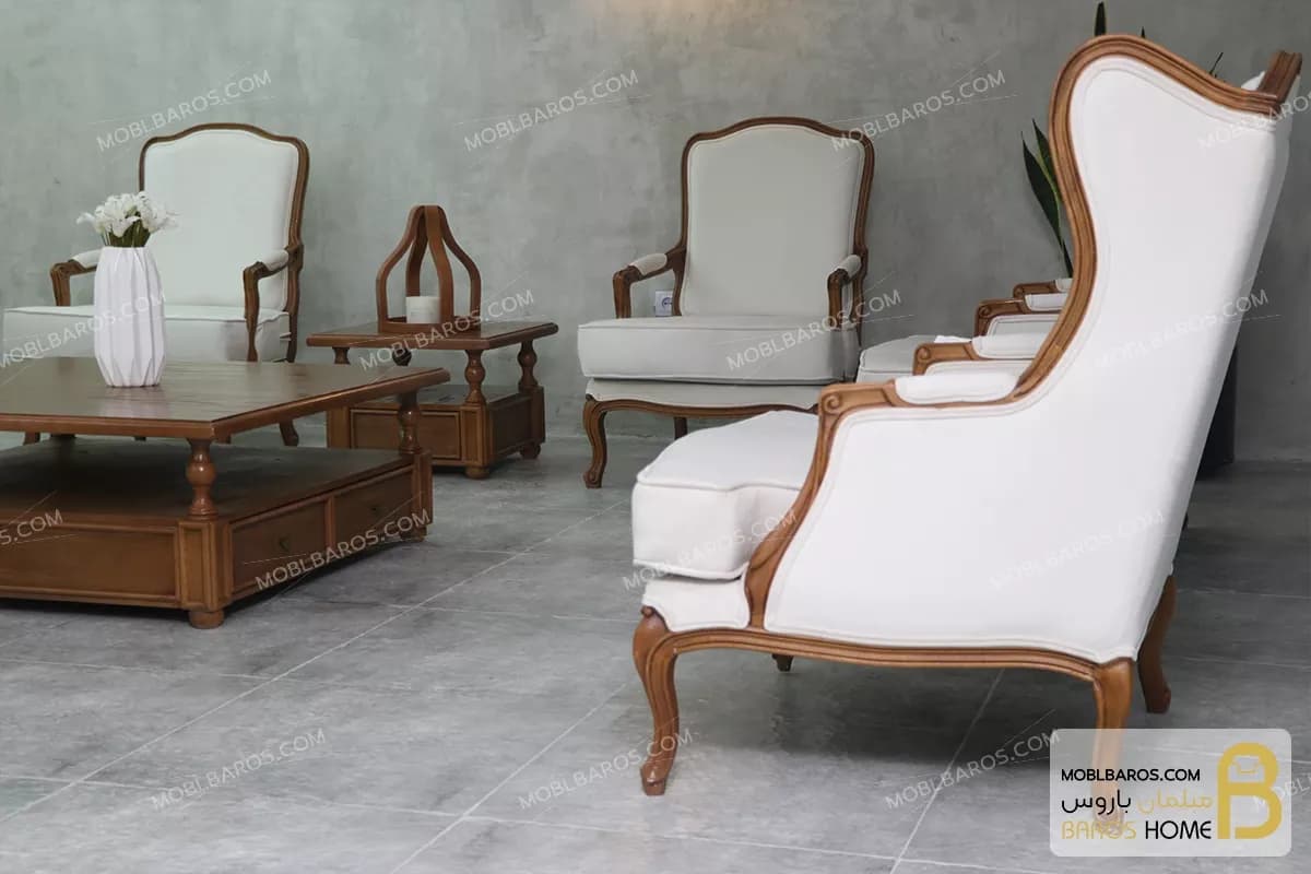 مبل نئوکلاسیک و مدرن گندم با مبل تک کویین — تصویر ۶