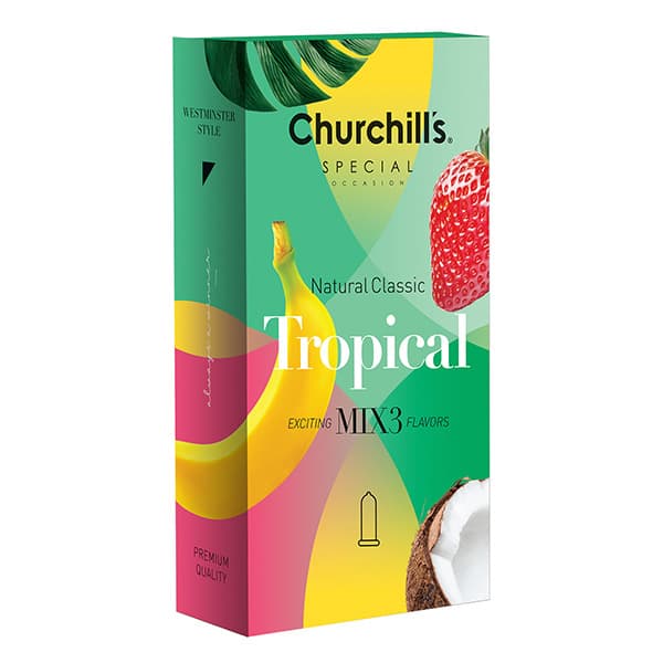 کاندوم میوه ای چرچیلز Tropical بسته 12 عددی