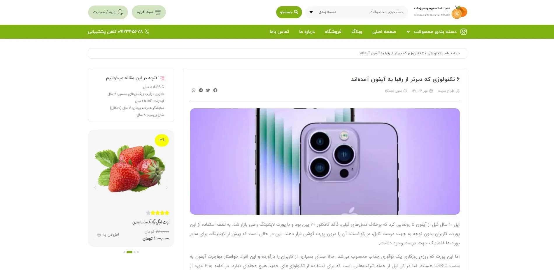 طراحی سایت فروشگاه میوه و سبزیجات — تصویر ۶
