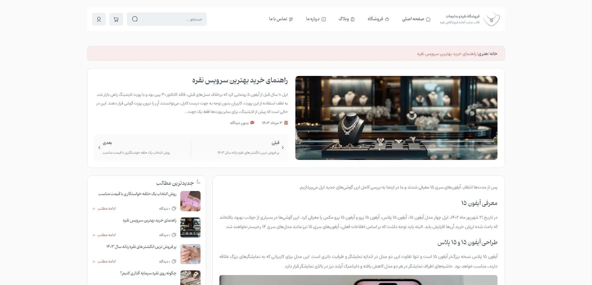 طراحی سایت فروشگاه نقره و زیورآلات — تصویر ۲