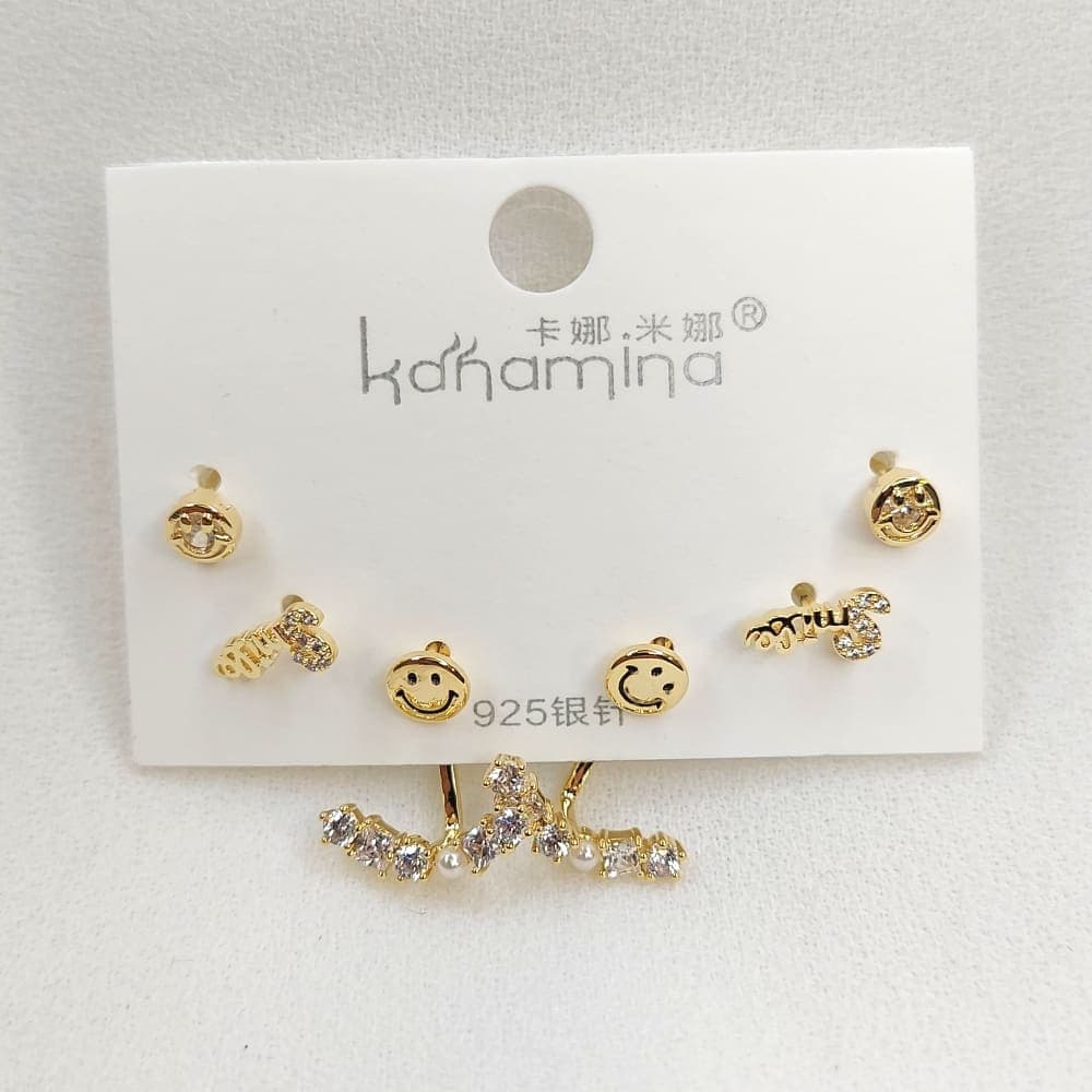 گوشواره زنانه سه تکه آویز طرح خنده کانامینا مدل Kanamina 4096