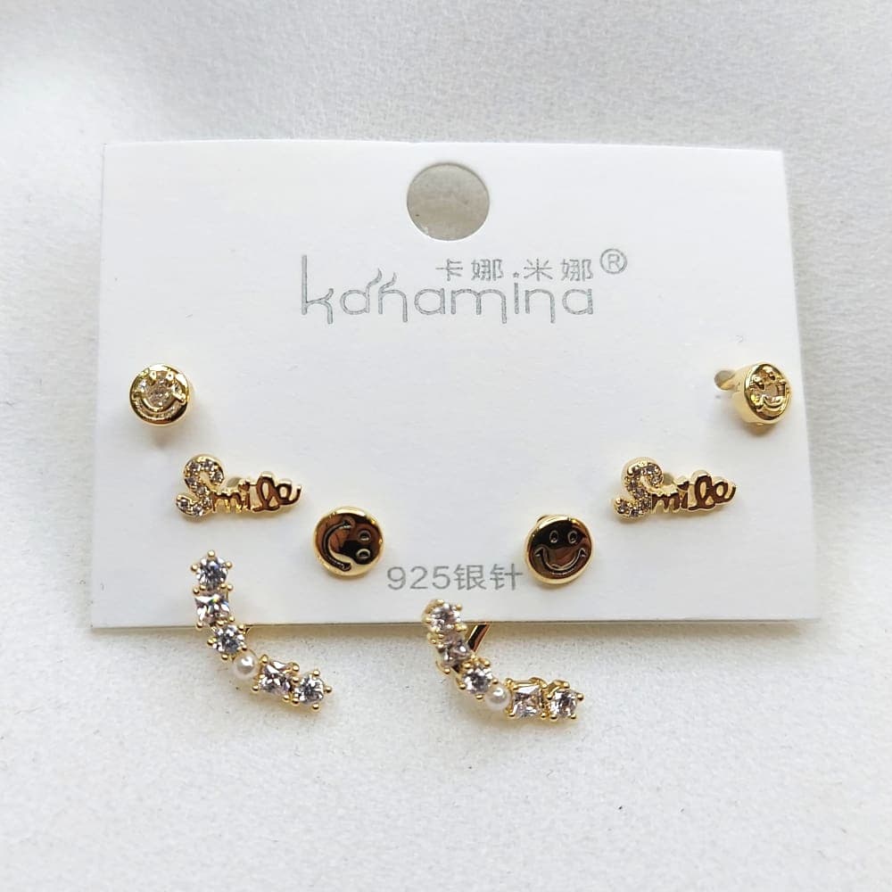 گوشواره زنانه سه تکه آویز طرح خنده کانامینا مدل Kanamina 4096 — تصویر ۲